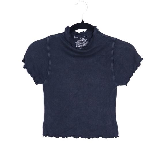 FP MOVEMENT Madeline Funnel Baby Tee Black Ribbed Crop Length Top Women's XS/S - Picture 1 of 10